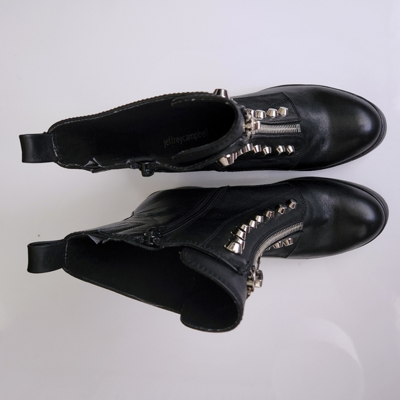 JEFFREY CAMPBELL Zoeigh Studded Black Leather Block Heel Platform Combat Boot - Picture 4 of 8